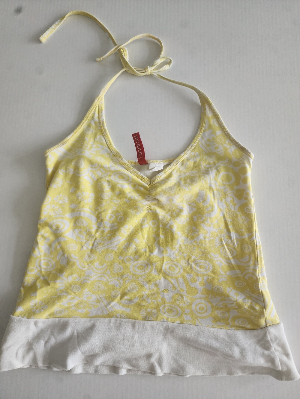 Vintage Yellow Swerl White Patterned Halter Tank Top